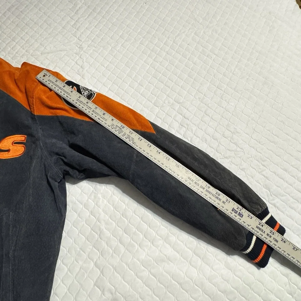 NFL Chicago Bears Mens Sz L Suede Bomber Jacket SUPERBOWL Vtg 90s Patch Blue - Picture 11 of 14